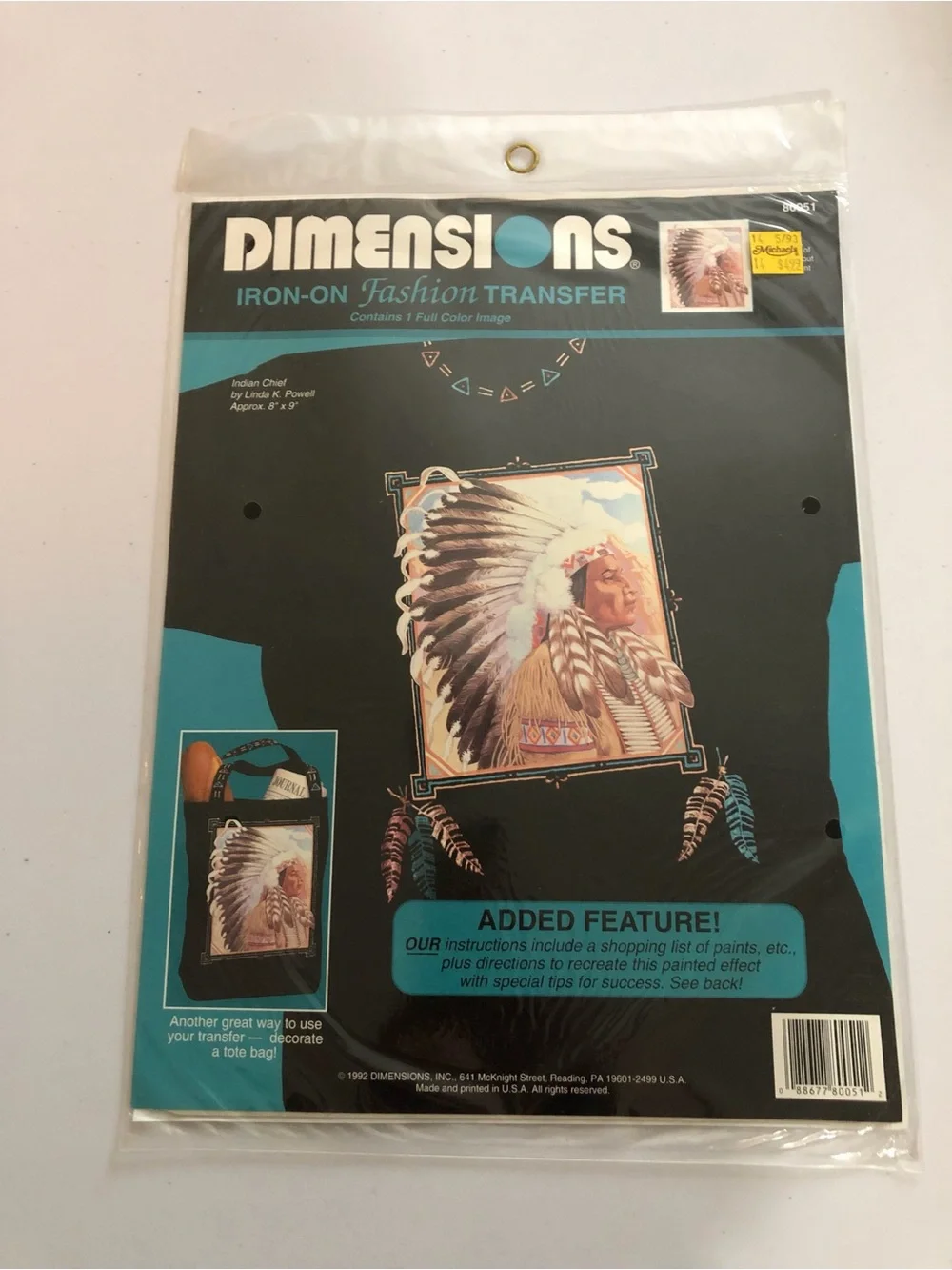 Vtg 1992 Dimensions Iron-On Fashion Transfer Indian Chief 80051 New In Package